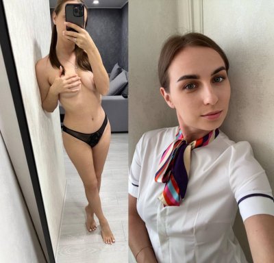 Горячая стюардесса раздевается перед камерой в перерывах между полетами